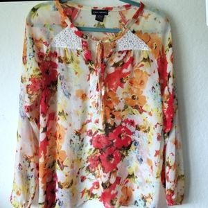 SML Sport Sheer Floral Blouse Size Small